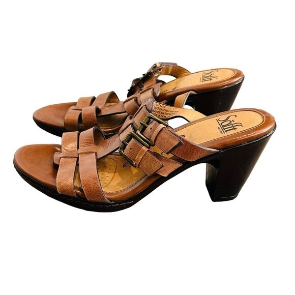 Sofft Tan Leather Strappy Buckle Heels - Size 7.5 - Picture 3 of 14
